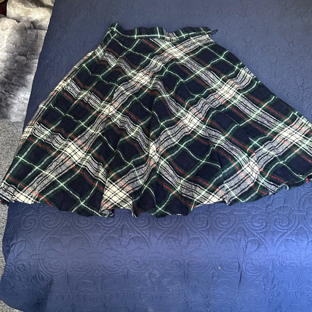 Plaid A-Line Skirt - Navy, Green, and White